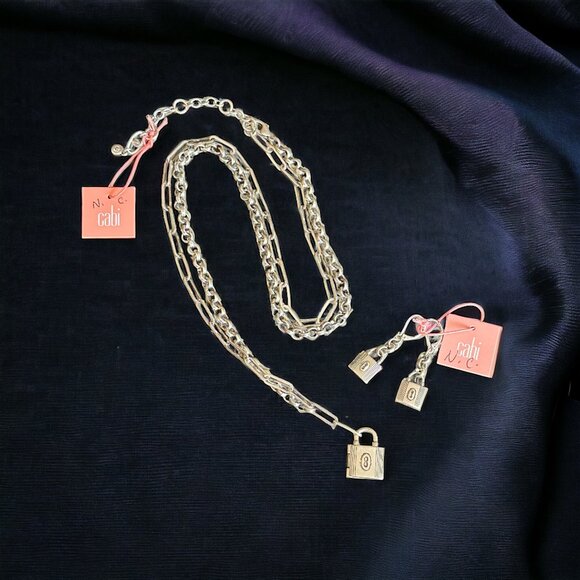 CAbi Silver Tone LOCK IT Necklace Earrings Set NEW - Picture 4 of 4